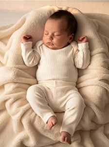 Bawełniane legginsy z prążkowanej dzianiny - kremowy