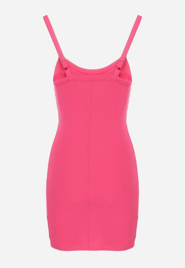 Fuksjowa Bawełniana Dopasowana Sukienka z Prążkowanej Dzianiny Tenasela