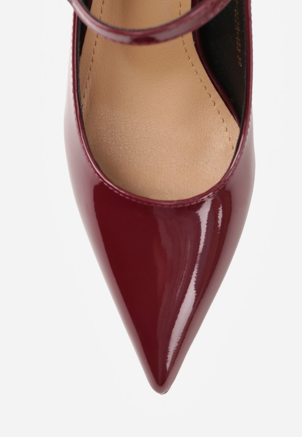 Bordowe Czółenka Szpilki z Paskiem na Sprzączkę Romirida