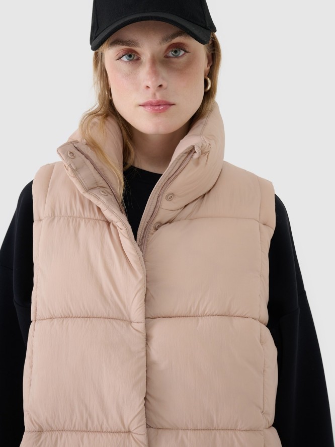 4F Długi bezrękawnik puchowy z wypełnieniem syntetycznym damski - beżowy XS