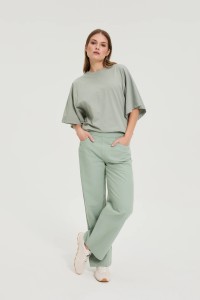 Jeansy z szerokimi nogawkami oliwkowe