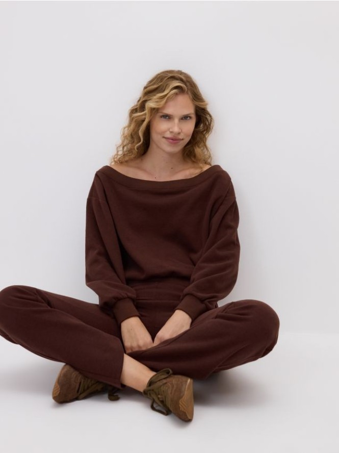 Bluza z odkrytymi ramionami - brązowy
