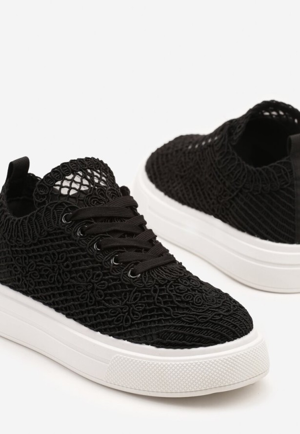 Czarne Siateczkowe Sneakersy Typu Tenisówki Sunalie
