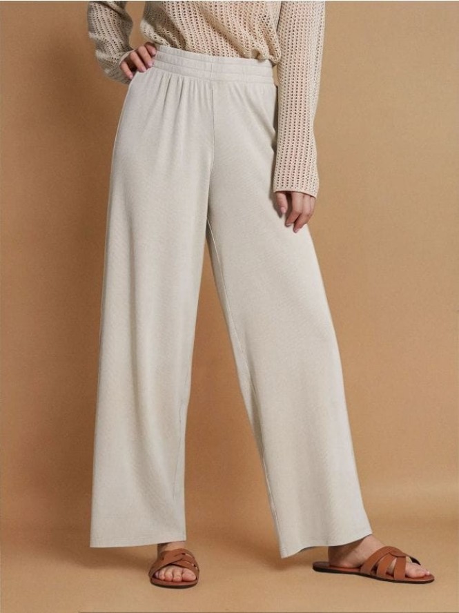 Bawełniane spodnie wide leg - kremowy