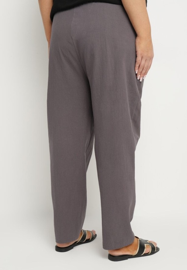 Szare Klasyczne Spodnie Bawełniane z Gumką w Pasie Olozi