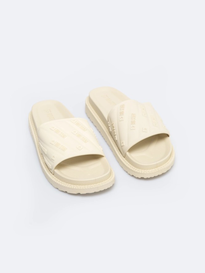 Klapki damskie na podwyższonej podeszwie beżowe RR274A542 801