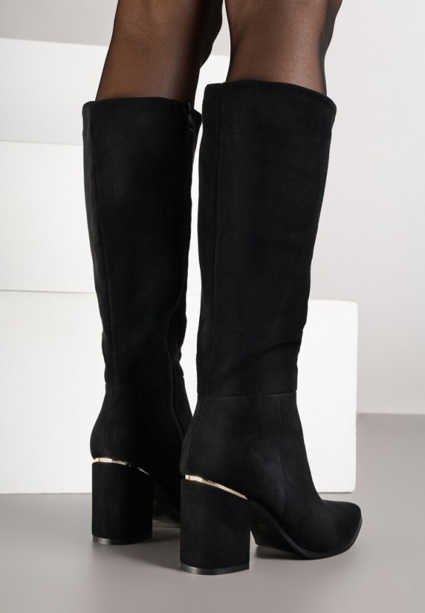 Czarne Kozaki na Słupku z Metaliczną Wstawką Minendia