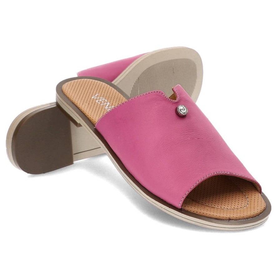 Różowe Klapki Venezia Skórzane Buty Damskie