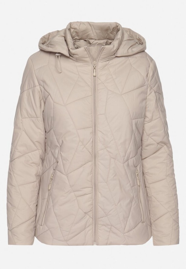 Ciemnobeżowa Pikowana Kurtka Przejściowa z Odpinanym Kapturem Ninorwena