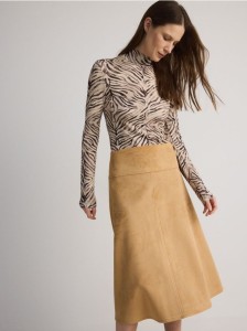 Spódnica midi z imitacji zamszu - kremowy