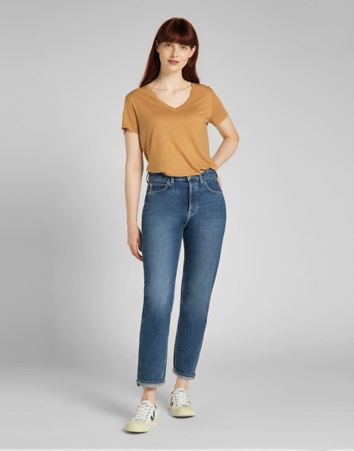 LEE V NECK TEE DAMSKI T-SHIRT TOBACCO BROWN L41JENSZ 112140036