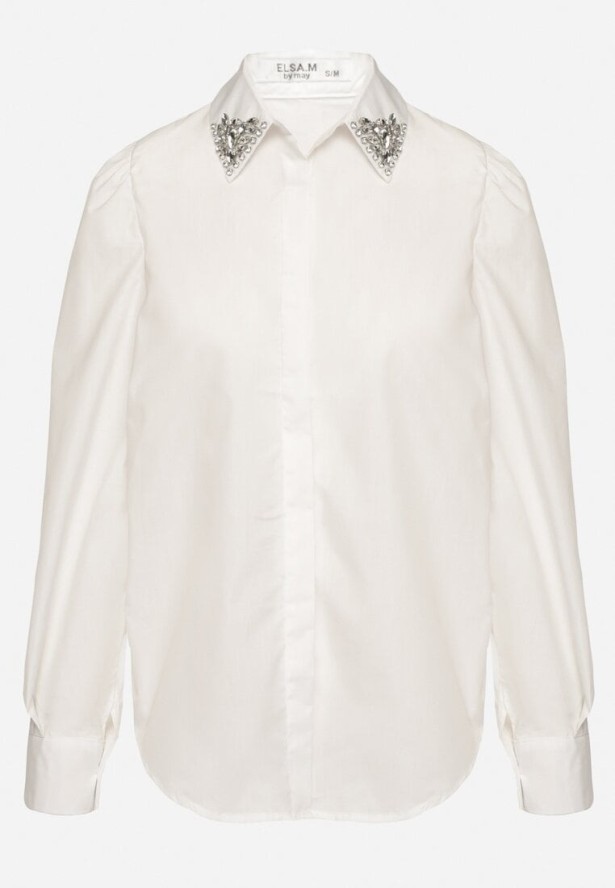 Biała Klasyczna Koszula Ozdobiona Cyrkoniami Ariliana