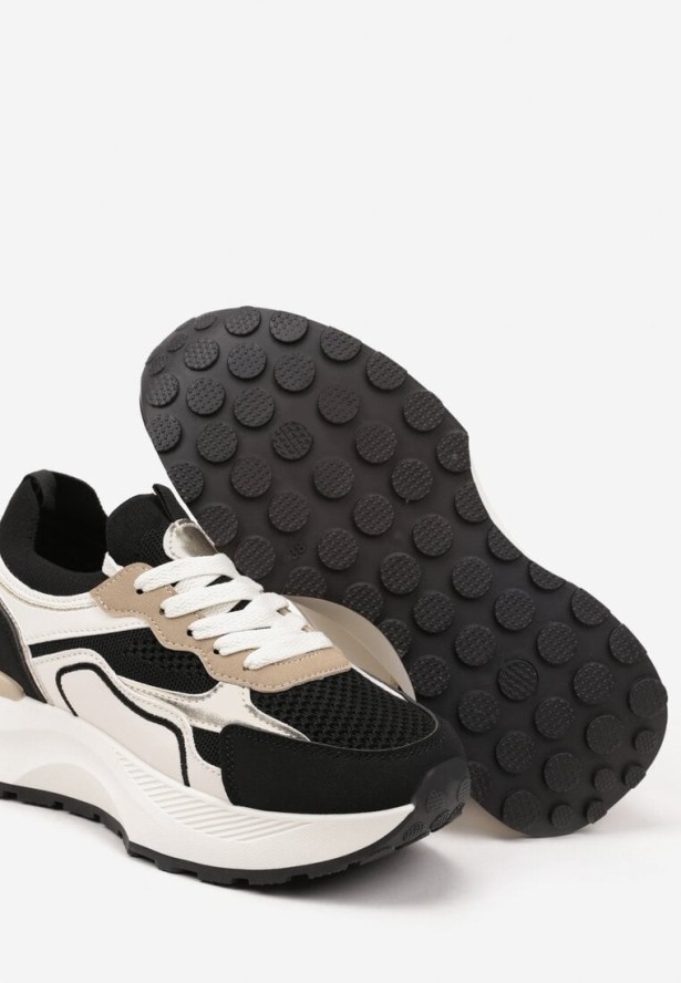 Czarne Sneakersy w Streetwearowym Stylu na Grubej Podeszwie Zelluria