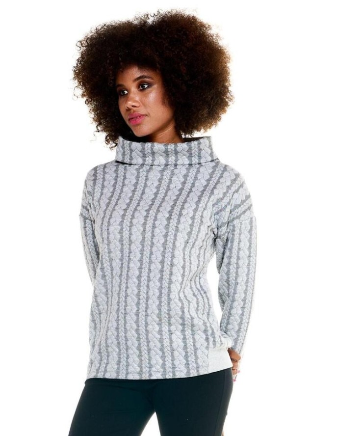 Szary damski sweter Leone z warkoczami