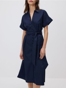 Koszulowa sukienka z paskiem - granatowy