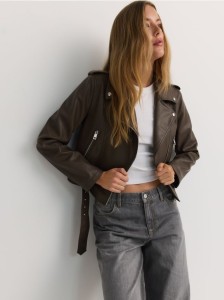 Ramoneska z imitacji skóry - brązowy