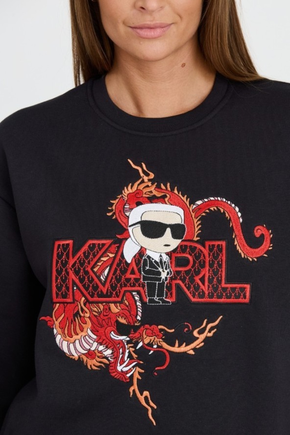 KARL LAGERFELD Czarna damska bluza ikonik lny, Rozmiar XS