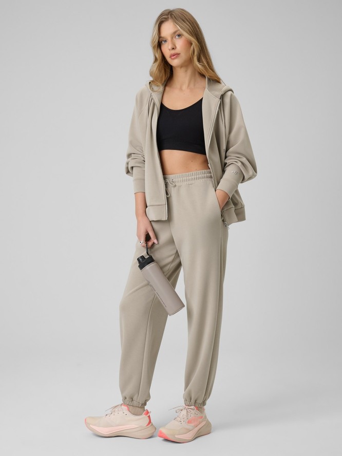 4F Bluza dresowa regular z modalem damska - beżowa XL