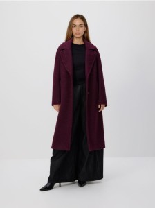 Płaszcz z tkaniny boucle - burgundowy