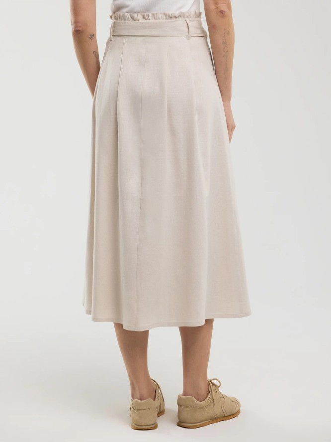 Spódnica damska midi lniana z ozdobnymi guzikami beżowa Cosmo 800