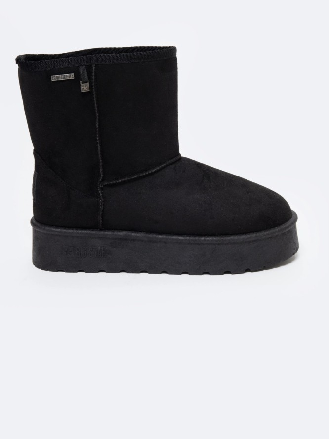 śniegowce damskie na podwyższonej podeszwie wsuwane czarne OO274898 906