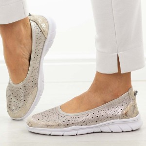 Szampańskie ażurowe skórzane baleriny damskie Jezzi 9997