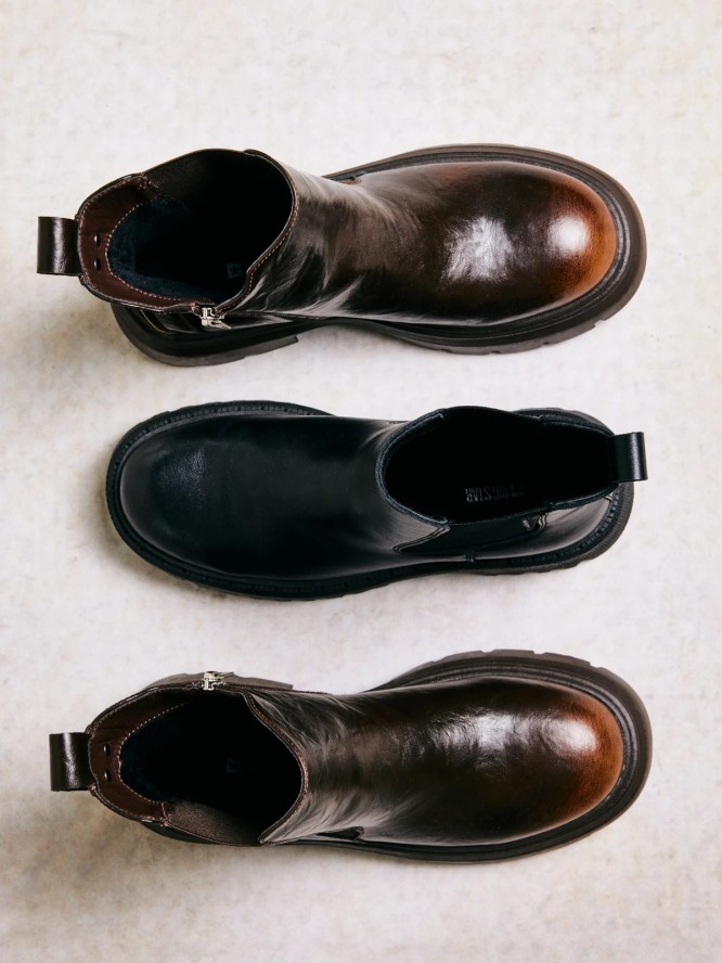 Botki damskie ze skóry naturalnej brązowe SS274521 803