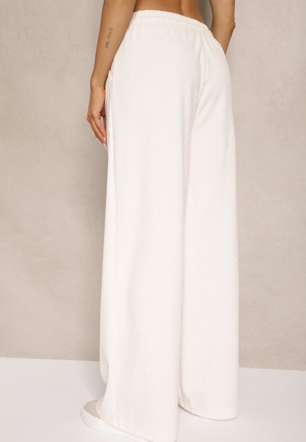 Białe Spodnie o Szerokim Kroju High Waist z Wiązaniem w Pasie Ettianne