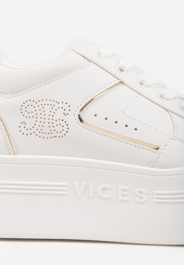 Biało-Złote Sneakersy Vices na Platformie Ozdobione Metalicznymi Aplikacjami Nelanil