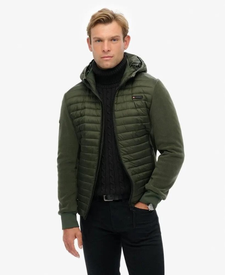 superdry Kurtka z kapturem Hooded Storm Fleece Hybrid Jacket – Pikowany przód,