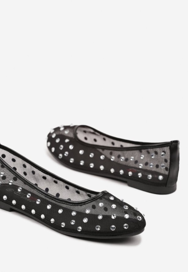 Czarne Balerinki z Siateczki Ozdobione Cyrkoniami Danisse