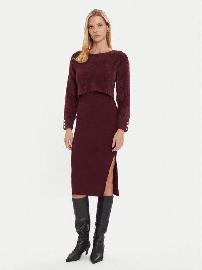 Morgan Sukienka dzianinowa 242-RMONA Bordowy Slim Fit