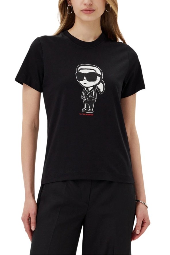 KARL LAGERFELD Czarny damski t-shirt Ikon Sketch Karl, Rozmiar M