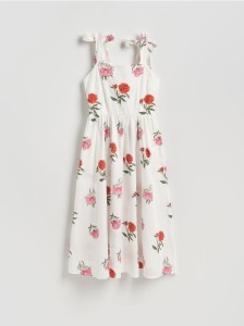 Sukienka midi w kwiaty - złamana biel