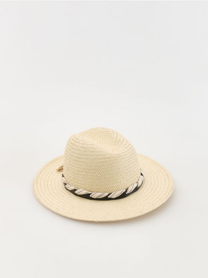 Pleciony kapelusz z papierowej słomki - kremowy