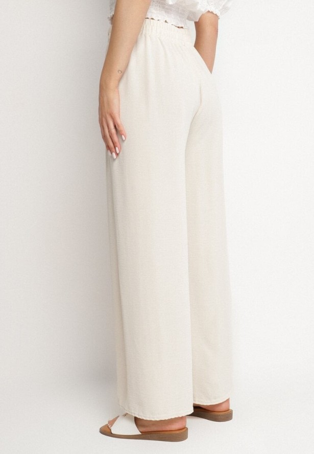 Jasnobeżowe Szerokie Spodnie z Bawełną Wysokim Stanem i Guzikami Avelritia