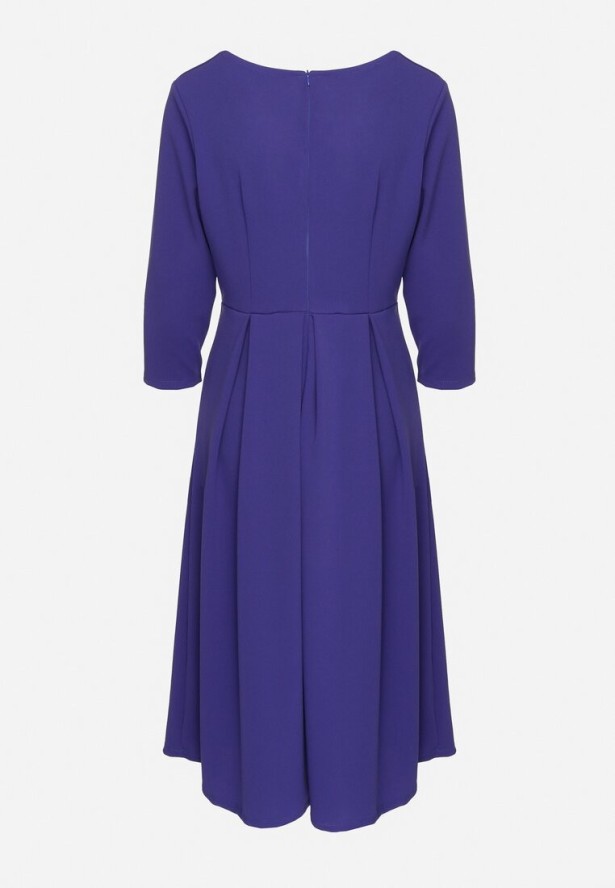 Fioletowa Rozkloszowana Sukienka z Rękawem 3/4 Nomiel