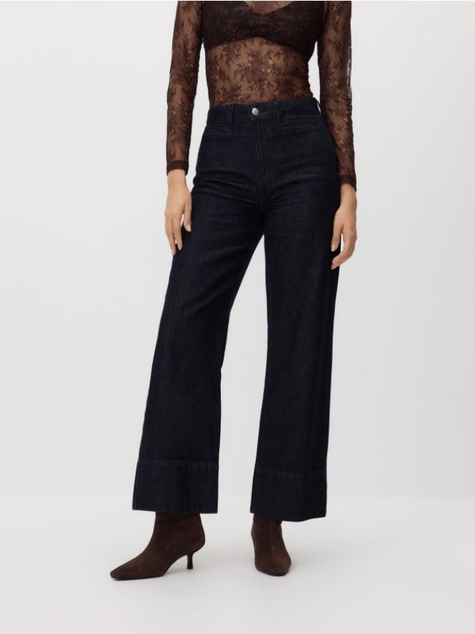 Jeansy wide leg z wysokim stanem - szary