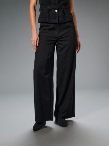 Spodnie wide leg ze szlufkami - czarny