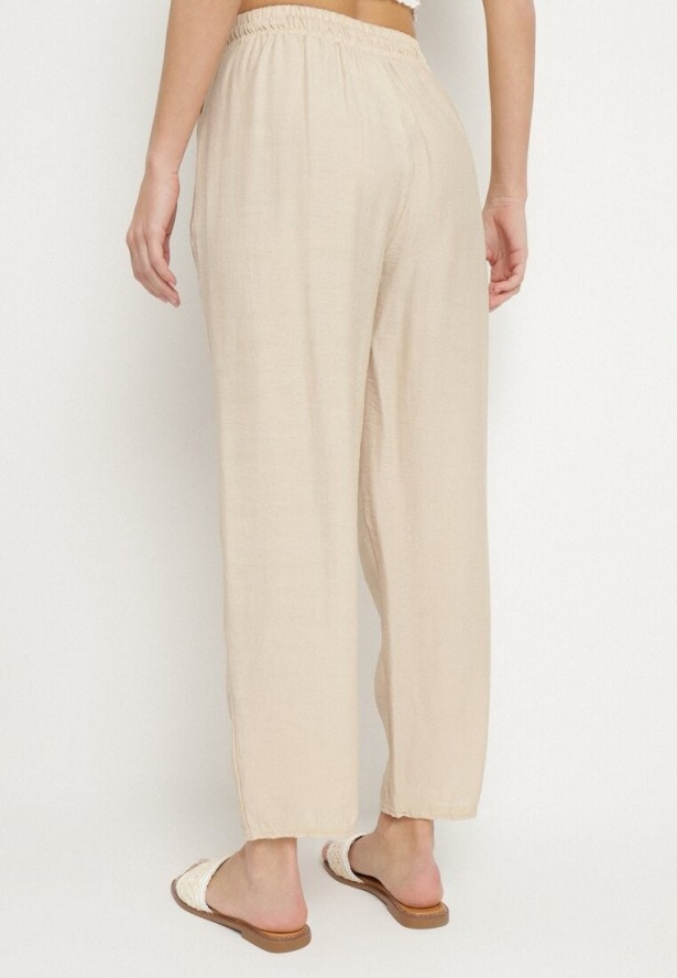 Beżowe Spodnie z Bawełną i Wiązaniem Maiovelle