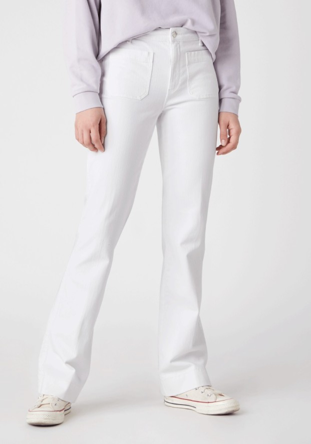 SPODNIE DAMSKIE WRANGLER FLARE OPTIC WHITE W233MH13L 112127850