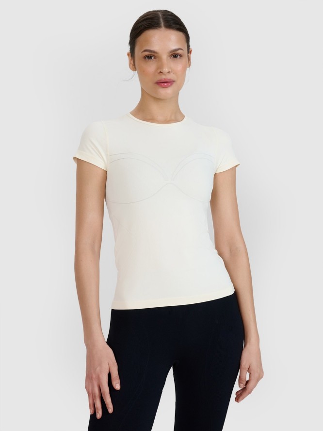 4F Koszulka do jogi i pilatesu szybkoschnąca damska - biała M/L