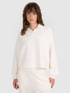 4F Bluza dresowa nierozpinana z modalem damska - biała S