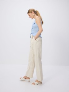 Jeansy wide leg z wiązaniem - złamana biel