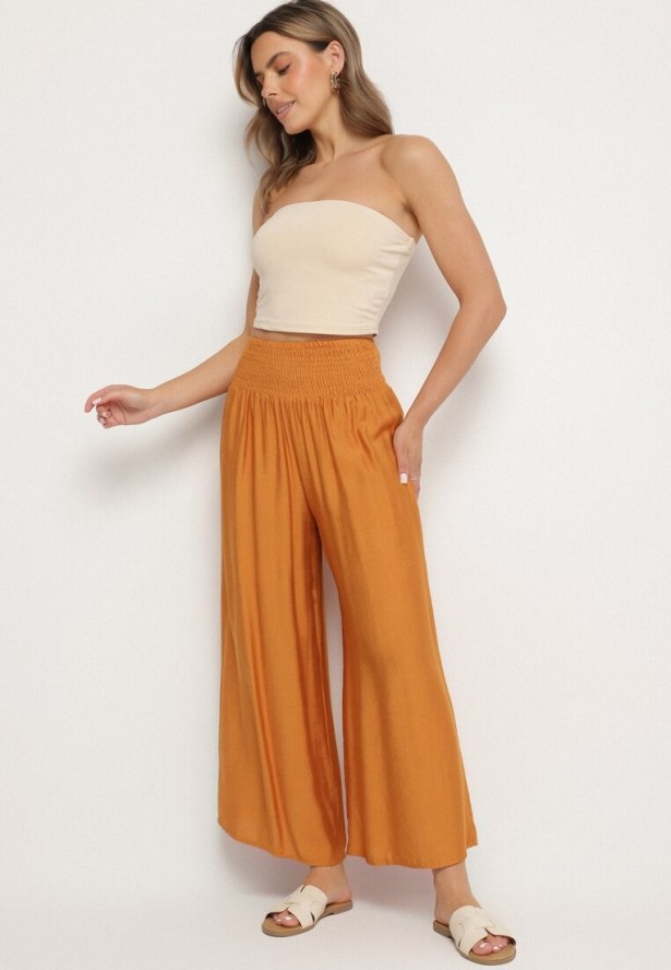 Pomarańczowe Wiskozowe Szerokie Spodnie z Wysokim Stanem Orrilia