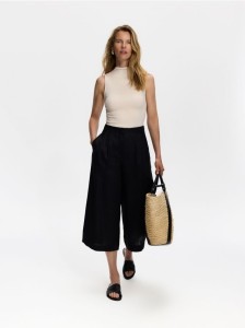 Spodnie culotte z lnu - czarny