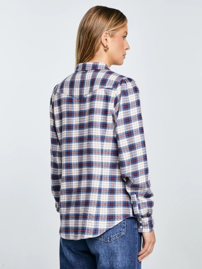 Koszula damska flanelowa w krate granatowo-beżowa Indina 401