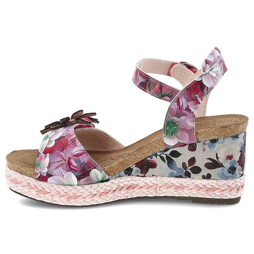 Sandały damskie Laura Vita, ze skóry naturalnej i podwyższona podeszwa na koturnie z plecionym wykończeniem, różowe, Facyo 75 AC1198-75 Lilas