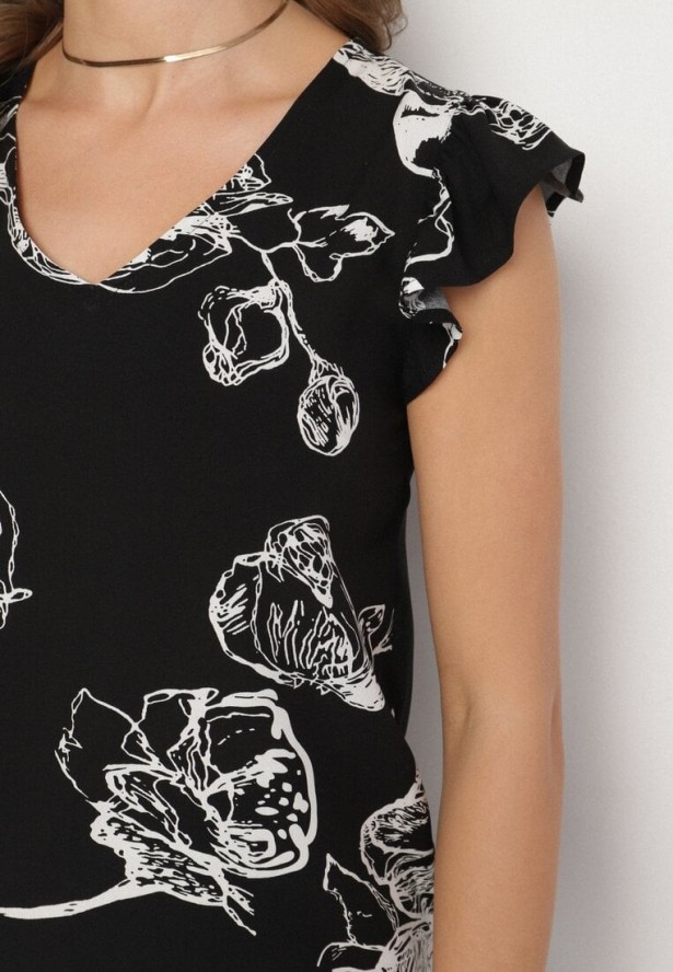 Czarna Bluzka z Kwiatowym Wzorem Maivan