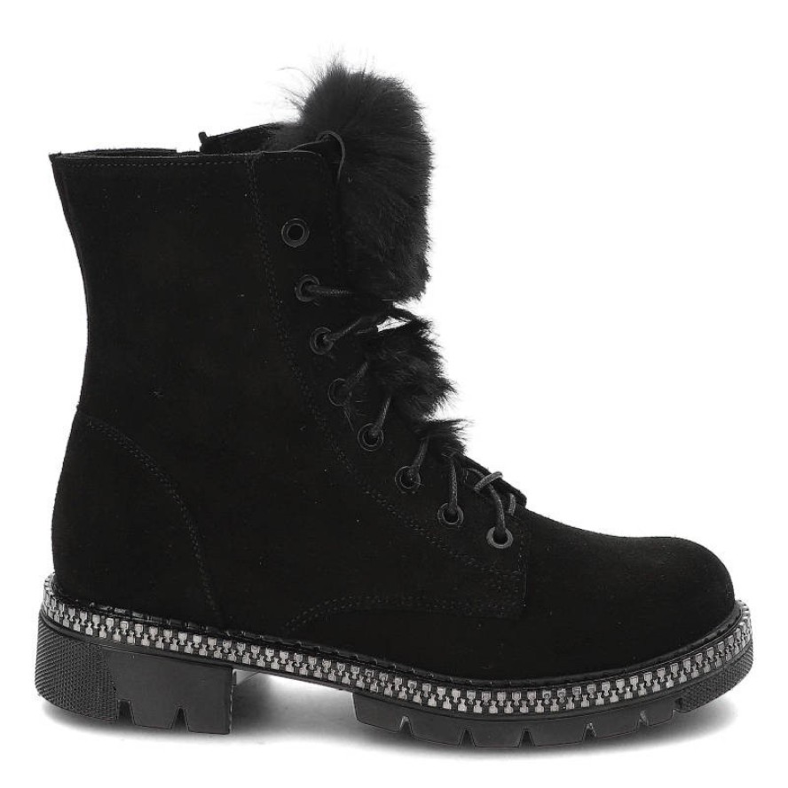 Czarne Botki Pollonus Skórzane Ocieplane Buty Damskie